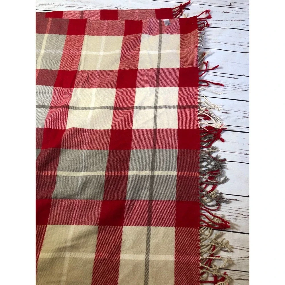 Plaid Red Neutral Acrylic Blankets with Fringe